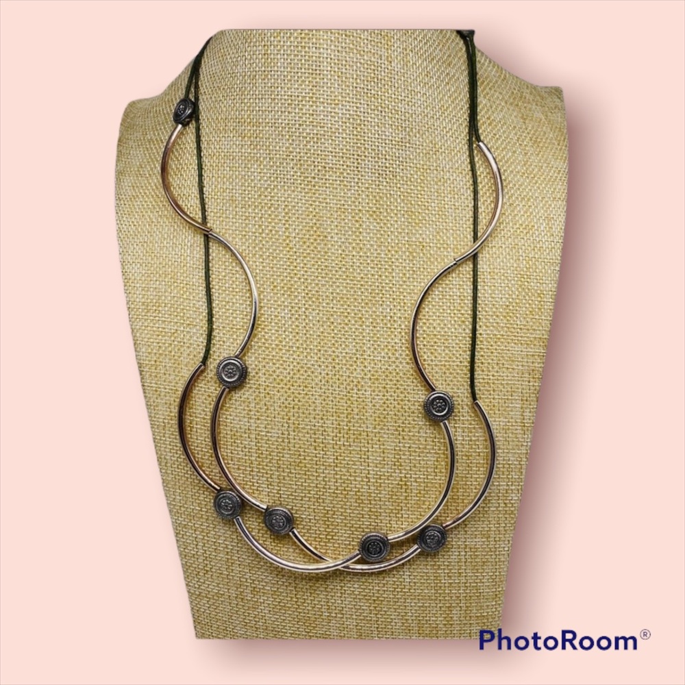 LIZZY JAMES Signed Necklace Leather Vtg. USA 24 In